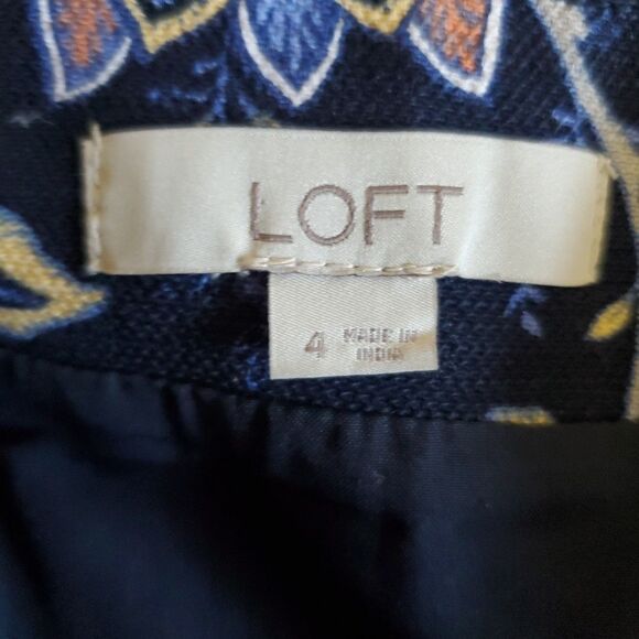 Ann Taylor Loft Skirt Womens Size 4 Embroidered Navy Blue Floral A Line - Picture 2 of 14